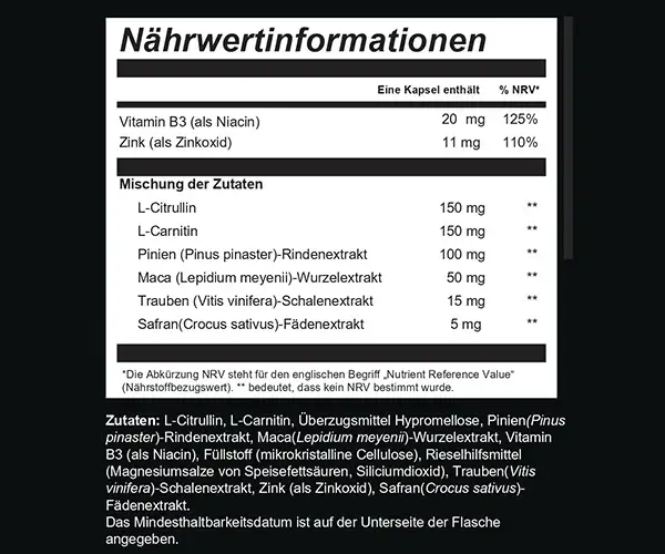 ErecPro Supplement Facts Label